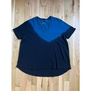 ATM Blue Black Dip Tie Dye Slub V-neck Cotton Tee T-shirt Streetwear (size M/L)